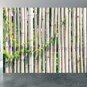Elegant bamboo design on living room wallpaper.