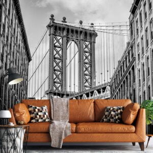 Waterproof vinyl decor depicting a unique view of the Manhattan Bridge