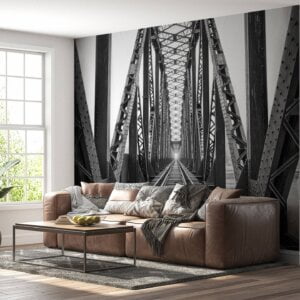 Historic railway bridge mural perfect for classic-themed living rooms and home offices