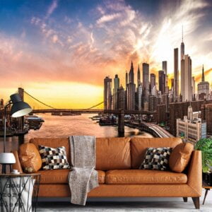 Waterproof vinyl decor depicting the beauty of Brooklyn Bridge during sunset