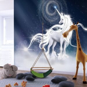 Majestic white unicorn against a backdrop of twinkling stars.