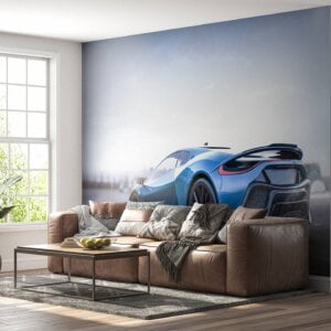 Dynamic blue sport car design on self-adhesive wallpaper