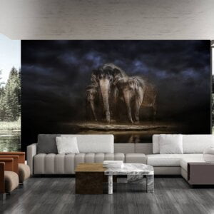 Living room adorned with Elephant Wall Mural