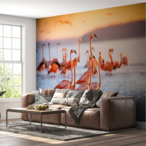 Close-up of detailed Flamingo Wall Mural design