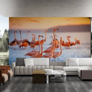 Living room adorned with Flamingo Wall Mural